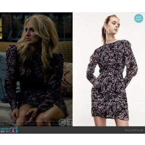 THE KOOPLES Womens Small Pink Zebra Print Long Semi Sheer Sleeve Mini Dress